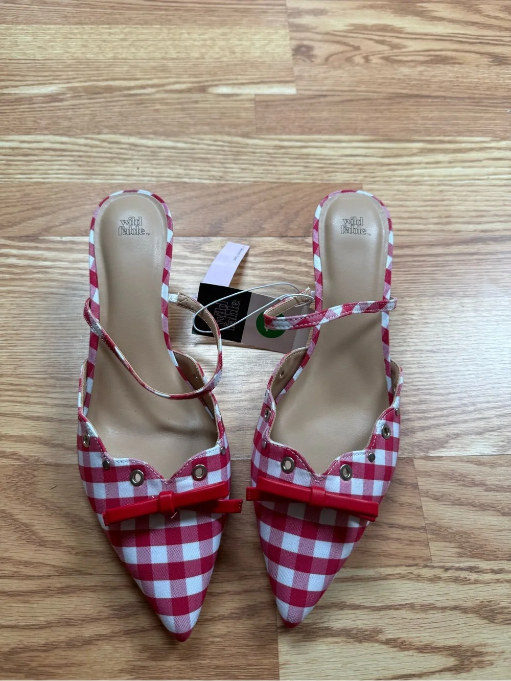 NWT Wild Fable Red White Gingham Bow Heels Size 10